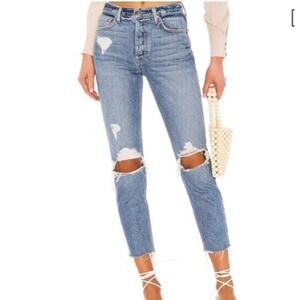 GRLFRND Karolina High Rise Button Fly Distressed Jeans "Space Between" Size 25